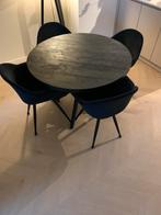 Ronde mangohouten tafel 110cm doorsnede met 5 zwarte stoelen, Huis en Inrichting, Tafels | Eettafels, Ophalen, 100 tot 150 cm