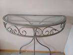 Half Ronde Metalen Tafel met Glazen Blad, Huis en Inrichting, Tafels | Bijzettafels, Ophalen, Gebruikt, Metaal of Aluminium, Rond