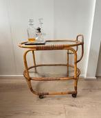 Rotan serveerwagentje, Huis en Inrichting, Tafels | Bijzettafels, Gebruikt, 55 tot 75 cm, Rechthoekig, Ophalen