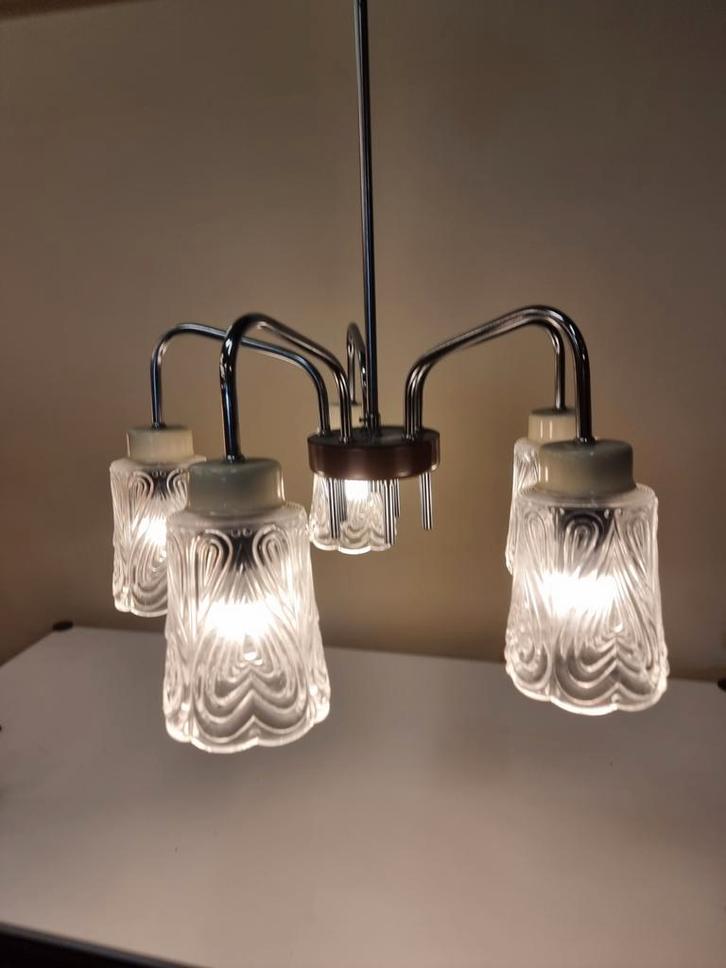 Vintage kroonluchter mid century chroom en glas, Huis en Inrichting, Lampen | Hanglampen, Zo goed als nieuw, Minder dan 50 cm