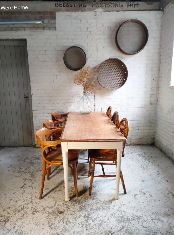 Vintage smalle tafel eiken eettafel werktafel, Antiek en Kunst, Antiek | Meubels | Tafels, Ophalen of Verzenden