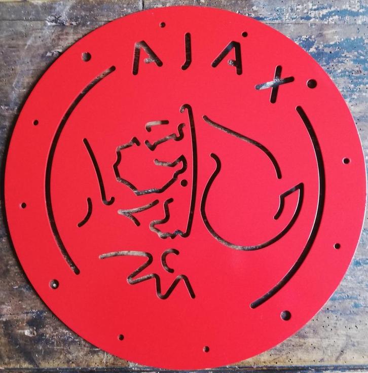 AJAX LOGO. RVS. Wanddecoratie/mal. 40 cm., Verzamelen, Sportartikelen en Voetbal, Zo goed als nieuw, Overige typen, Ajax, Ophalen