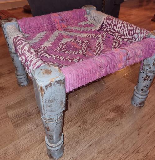 Houten India Ibiza Style Touw Kruk Bijzettafeltje Hocker, Huis en Inrichting, Tafels | Bijzettafels, Zo goed als nieuw, Vierkant