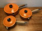 Le Creuset- 3 steelpannen, Gebruikt, Gietijzer, Ophalen of Verzenden, Keramische plaat
