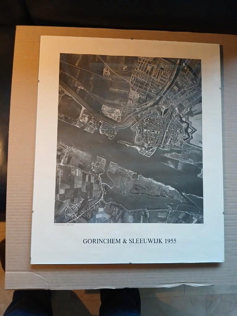 Luchtfoto Gorinchem en Sleeuwijk 1955, 60x50cm, Antiek en Kunst, Kunst | Schilderijen | Klassiek, Ophalen of Verzenden
