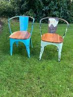Oude industriële stoel metaal met houten zitting., Antiek en Kunst, Curiosa en Brocante, Ophalen