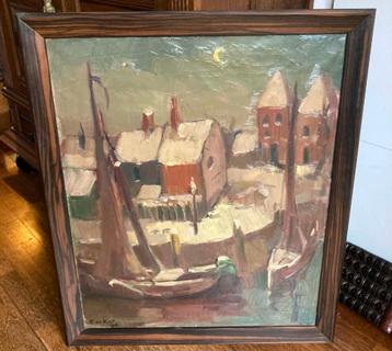 Schilderij haven van Veere bij nacht door Ewoud de Kat 1944 beschikbaar voor biedingen