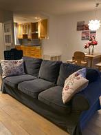 Donkergrijze bank met kussens, Ophalen, Gebruikt, Driepersoons, 75 tot 100 cm