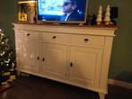 Witte TV kast met houten blad, Gebruikt, 100 tot 150 cm, Ophalen of Verzenden, Landelijk