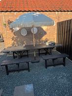 Zwarte picknick tafel groot 8 pers, Tuin en Terras, Ophalen, Zo goed als nieuw