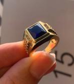 Blauwe zirkoon heren 925 zilveren met goud verguld ring, Nieuw, Goud, 20 of groter, Met edelsteen