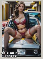 [Grote Poster] Sexy Pin up op Auto mancave garage lingerie, Verzamelen, Posters, Nieuw, Verzenden