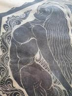 Johan Bernard Kamp houtsnede de Greep zeemeermin naakt, Antiek en Kunst, Kunst | Etsen en Gravures, Ophalen