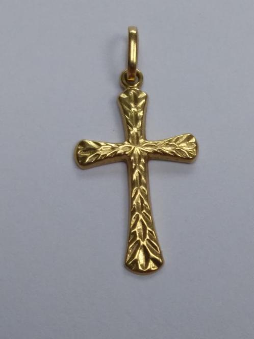 geelgouden KRUISJE (14k) incl. oog  2,5x 1,3 cm,  bewerkt, Sieraden, Tassen en Uiterlijk, Kettinghangers, Gebruikt, Goud, Geel