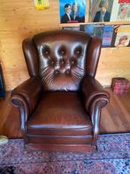Puntgave lederen oorfauteuil, Huis en Inrichting, Fauteuils, Ophalen of Verzenden, Zo goed als nieuw, Minder dan 50 cm