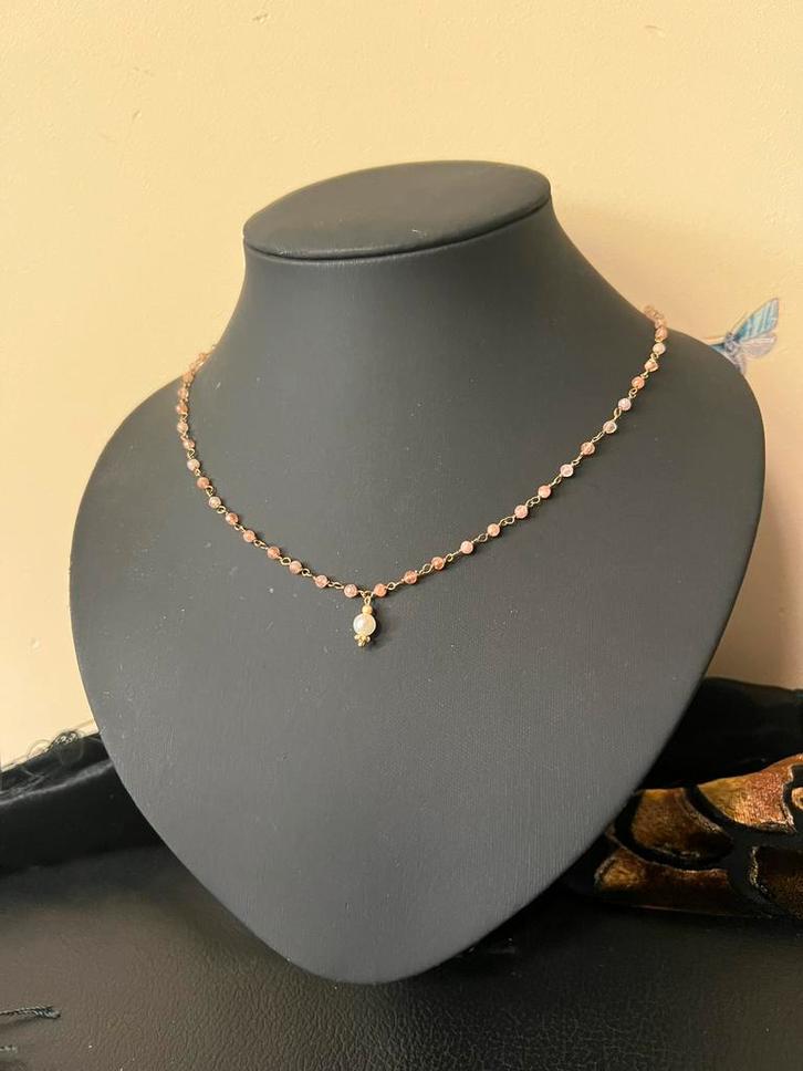 Akoya zoutwater parel hanger zonnesteen geluk power uniek, Sieraden, Tassen en Uiterlijk, Kettingen, Zo goed als nieuw, Steen of Mineraal