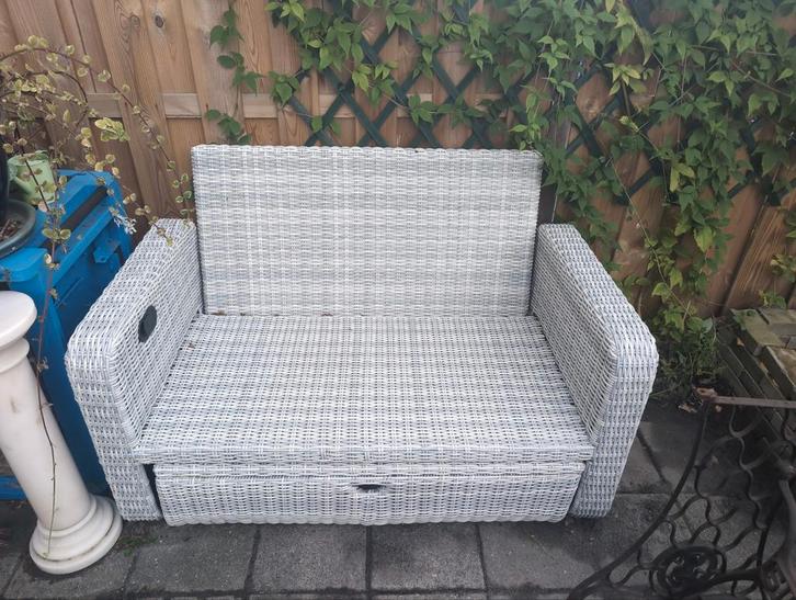 Wicker opberg-loungebank, Tuin en Terras, Tuinsets en Loungesets, Gebruikt, Wicker, Bank, Ophalen