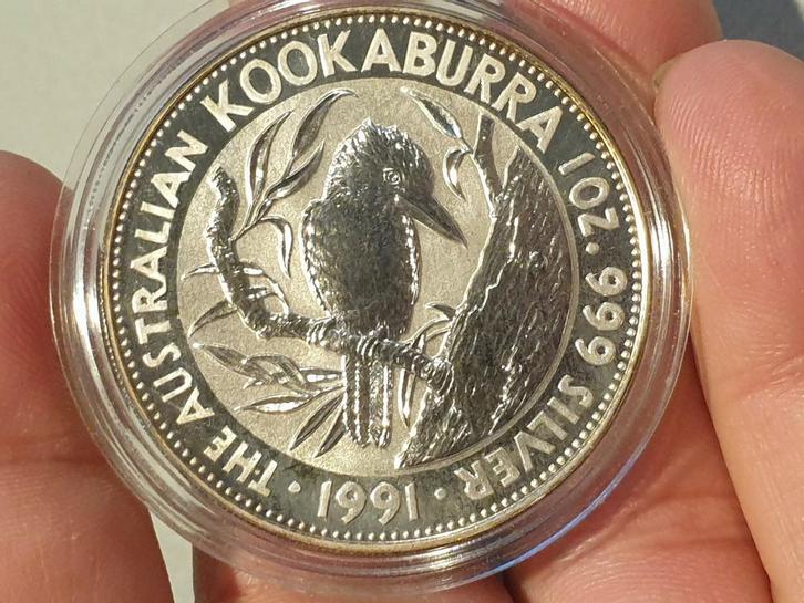 Kookaburra 1991, 1 oz .999 zilver (2-1), Postzegels en Munten, Edelmetalen en Baren, Zilver, Ophalen of Verzenden