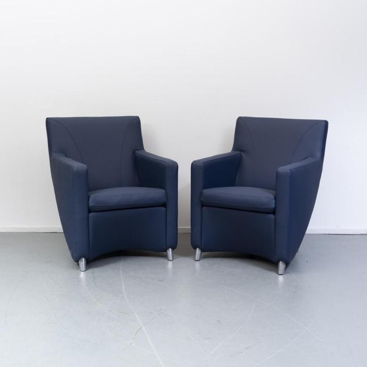 2 Leolux Dolcinea fauteuils - kobaltblauw leder, Huis en Inrichting, Fauteuils, Zo goed als nieuw, Leer, Ophalen of Verzenden