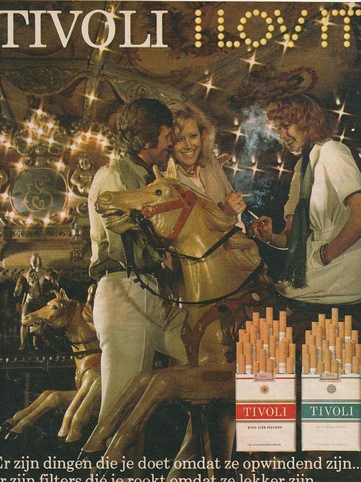 retro reclame 1975 Tivoli sigaretten kermis draaimolen, Verzamelen, Retro, Overige typen, Verzenden