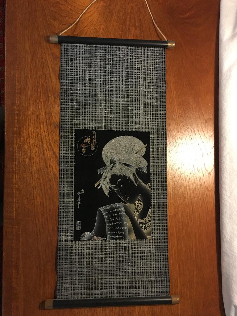 Wanddecoratie: Japanse prent met Japanse vrouw van voor 1974, Antiek en Kunst, Ophalen of Verzenden