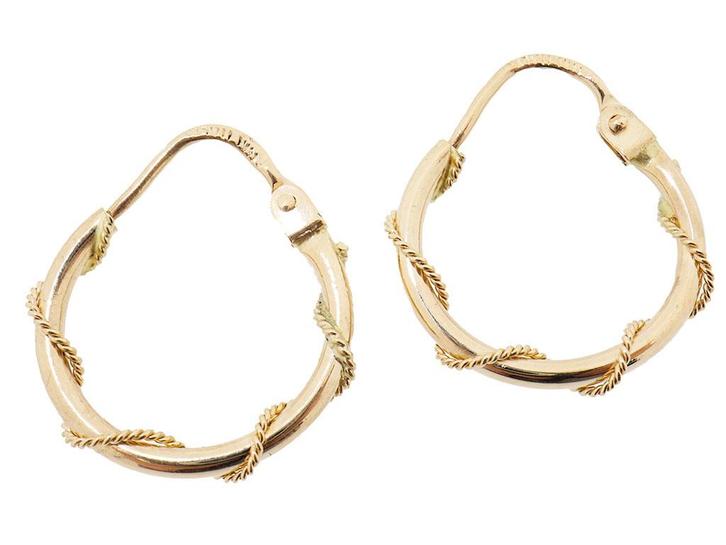 Vintage Rope Hoops | 14 Karaat Gouden Creolen, Sieraden, Tassen en Uiterlijk, Oorbellen, Zo goed als nieuw, Knopjes of Stekers