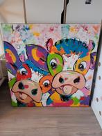 Schilderij vrolijke koeien kunstenaar Liz 100 x 100 cm, Antiek en Kunst, Ophalen