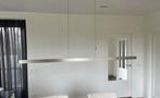 Matnikkel moderne hanglamp. Boven en onderlicht (apart), Huis en Inrichting, Lampen | Hanglampen, Ophalen, Zo goed als nieuw, Modern