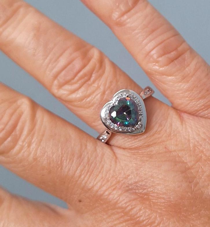 925 zilveren ring Hart met  Mystic Topaas, Zirconia, Sieraden, Tassen en Uiterlijk, Ringen, Nieuw, Dame, 17 tot 18, Zilver, Zilver