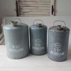 Oude grijs gewolkte emaille petroleum kannen. 5 en 10 liter, Ophalen of Verzenden