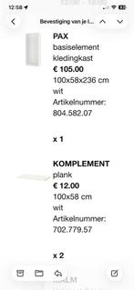 Pax kast wit  100x58x236, Huis en Inrichting, Kasten | Kledingkasten, Ophalen, Met plank(en), 200 cm of meer, Nieuw
