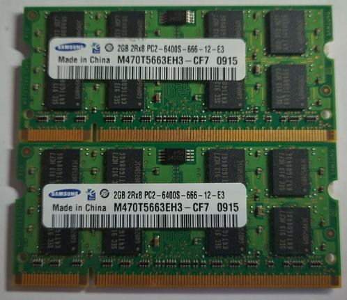 4GB DDR2 2x 2GB PC2-6400S 800MHz Samsung Sodimm 1509 1509, Computers en Software, RAM geheugen, Gebruikt, Laptop, DDR2, Ophalen of Verzenden