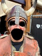 Viking helm echt leer met staal en koehoorns, Ophalen of Verzenden, Zo goed als nieuw