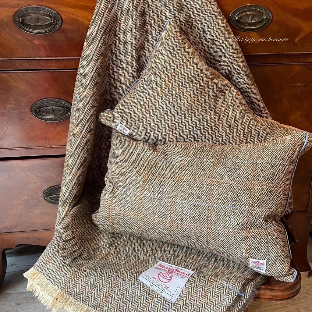 Handgemaakte SET kussens Harris Tweed Herringbone Bracken, Westdijk 41 3241 GT Middelharnis, Overige kleuren, Ophalen of Verzenden