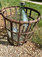 Brocante gistfles, ballonfles, dame jeanne in ijzeren korf, Antiek en Kunst, Ophalen of Verzenden