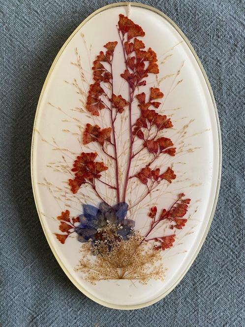 Brocante vintage gedroogde bloemen in hars handmade Canada, Antiek en Kunst, Curiosa en Brocante, Ophalen of Verzenden