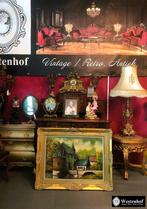 Groot oude schilderij kasteel gesigneerd - barok lijst goud, Ophalen of Verzenden