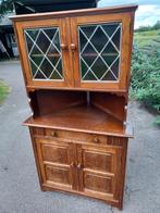 hoekkast met glas en lood deurtjes en veel ruimte met lade, Gebruikt, Eikenhout, 100 tot 150 cm, 50 tot 100 cm