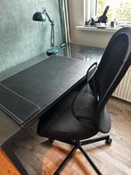 Bureau met glasplaat, lamp, stoel en mat, Huis en Inrichting, Ophalen, In hoogte verstelbaar, Gebruikt, Bureau