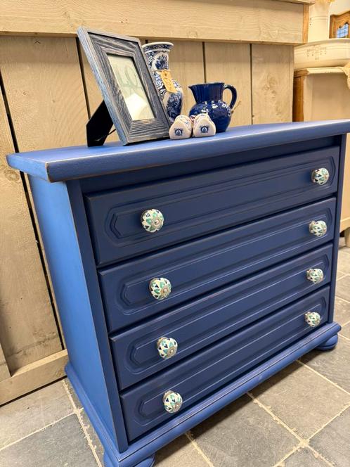 Mooie brocante eiken lade kast blauw, Huis en Inrichting, Kasten | Ladekasten, Zo goed als nieuw, Minder dan 100 cm, 50 tot 100 cm