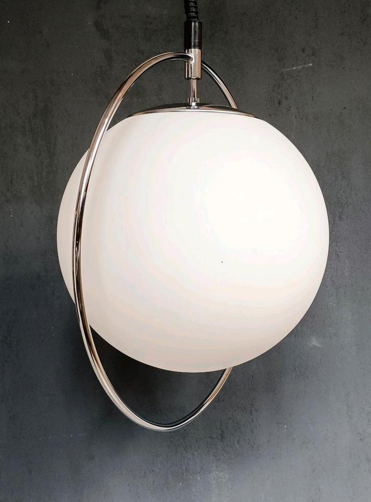 XL Space Age Globe Hanglamp 1970's, Huis en Inrichting, Lampen | Hanglampen, Gebruikt, 75 cm of meer, Glas, Metaal, Ophalen