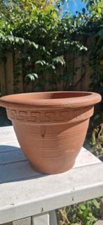 Terracotta Bloempot met Grieks Motief - 30cm, Gebruikt, Rond, Tuin, Minder dan 40 cm