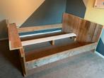 Stoer 2 persoons steigerhouten bed met matrassen, Ophalen, Gebruikt, 90 cm, Eenpersoons