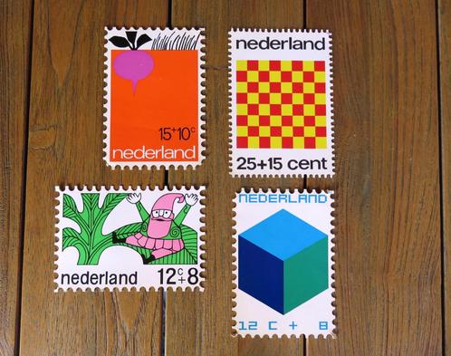 Kinderpostzegels bedankkaarten 1968, 1970, 1971, 1973,, Postzegels en Munten, Postzegels | Nederland, Gestempeld, Na 1940, Ophalen of Verzenden