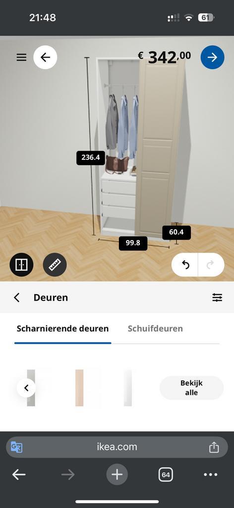 IKEA Pax Kast - 1 meter - met planken en deuren, Huis en Inrichting, Kasten | Kledingkasten, Gebruikt, 200 cm of meer, 50 tot 100 cm