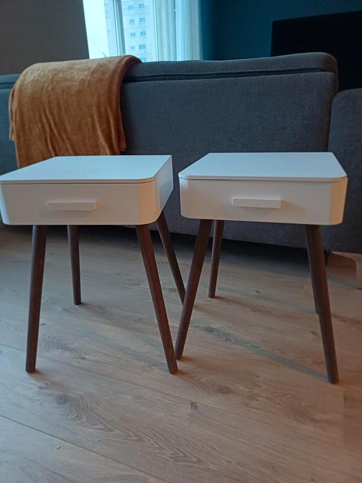 Set van 2 witte nachtkastjes met lade, Huis en Inrichting, Slaapkamer | Nachtkastjes, Zo goed als nieuw, Minder dan 55 cm, Minder dan 45 cm