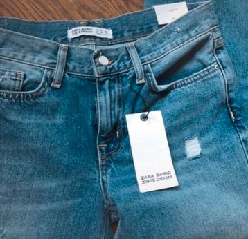 Zara blauwe denim, ripper jeans, blauwe spijkerbroek, 32/34