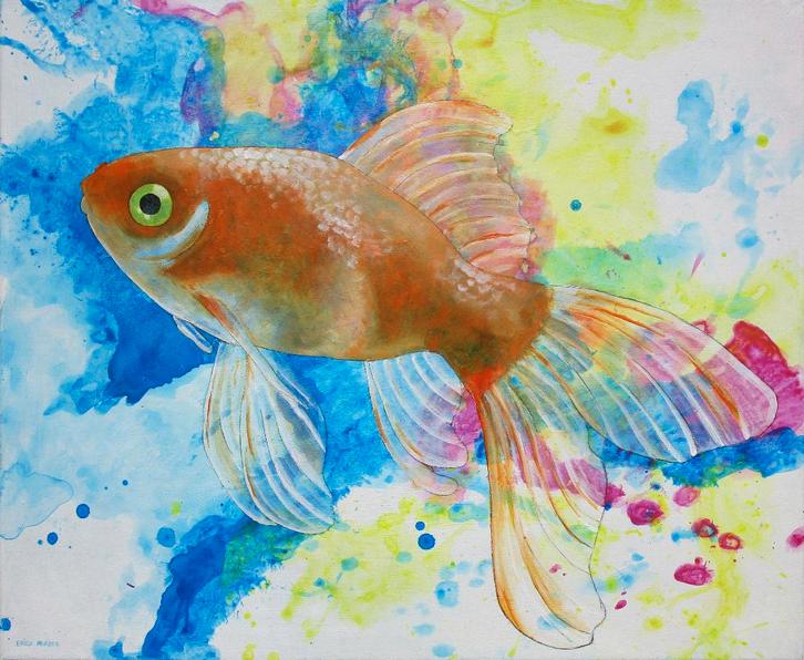 Prachtig schilderij van een goudvis (handgeschilderd), Antiek en Kunst, Kunst | Schilderijen | Modern, Ophalen of Verzenden