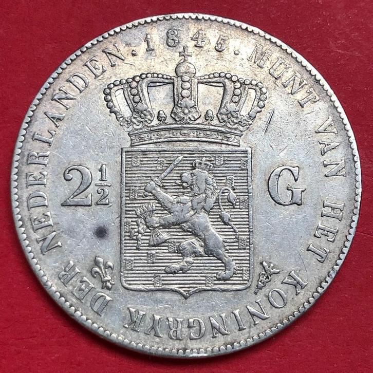 Rijksdaalder 1845a. Zfr., Postzegels en Munten, Munten | Nederland, Losse munt, 2½ gulden, Koning Willem III, Zilver, Verzenden
