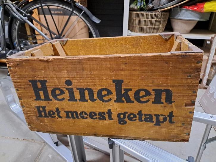 Vintage Heineken krat, houten bierkrat 1970, Huis en Inrichting, Woonaccessoires | Kisten, Gebruikt, Minder dan 50 cm, Minder dan 50 cm